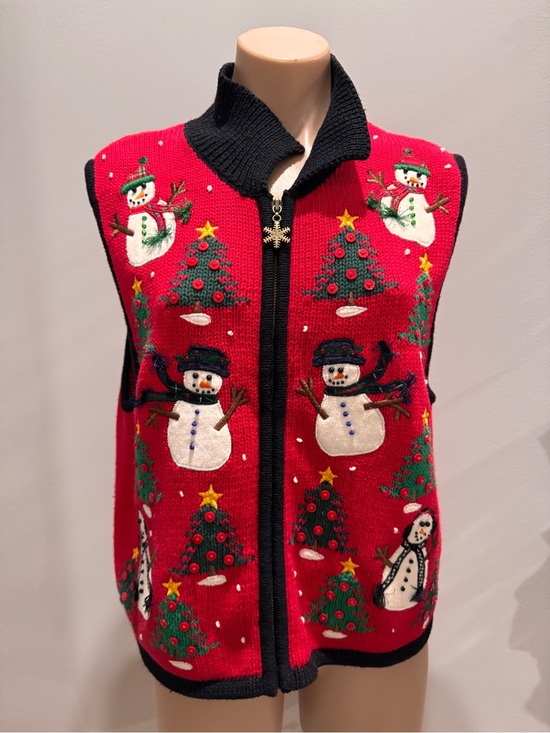 Bechamel Jackets & Blazers - Bechamel Christmas Tree Vest Sweater Snowman Medium Red Black Winter